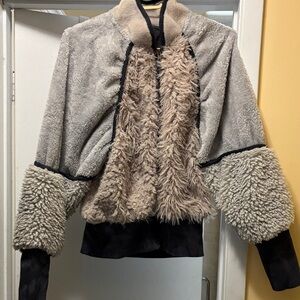 FP Movement by Free People Two-Tone Teddy Sherpa Jacket in Beige and Light Gray